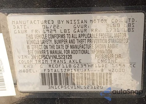 2022 Nissan Kicks Sv Xtronic Cvt из США, поврежденный, VIN 3N1CP5CV1NL523120